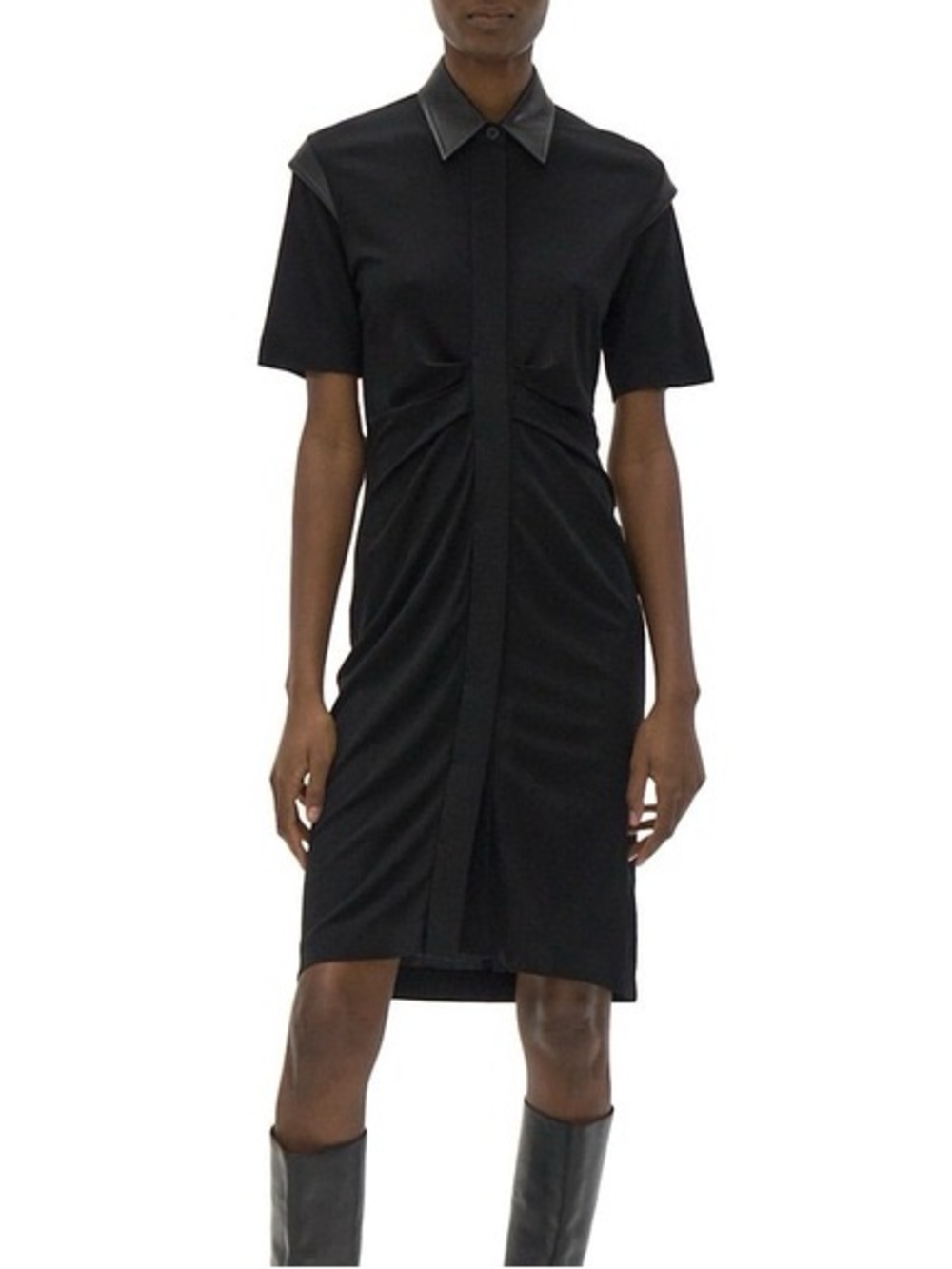 NWT Helmut Lang Black Ruched Shirt Midi Dress US size 6